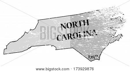 North Carolina State And Date Map Grunged