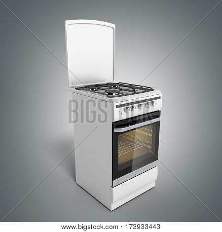 Gas Stove 3D Render On Grey Background