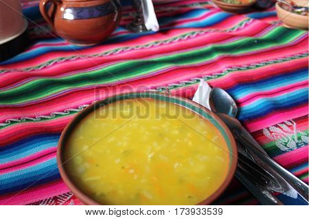 Typical peruvian highland soup of quinoa and vegetables