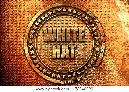 white hat, 3D rendering, metal text