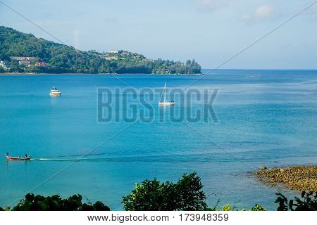 Seascape in Thailand. Phuket beach top view . Andaman sea.