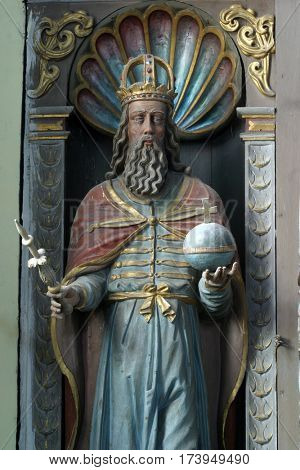 KRAPINA, CROATIA - MAY 15: Saint Stephen of Hungary statue at the altar in the church of Saint Catherine of Alexandria in Krapina, Croatia on May 15, 2011.