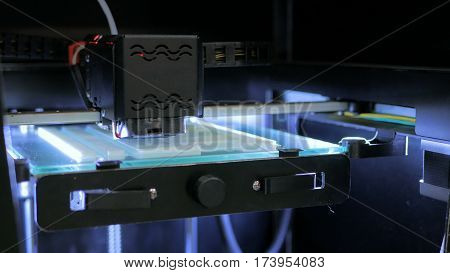 Three dimensional printing machine. 3D printer during work