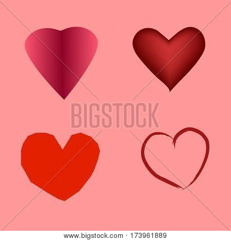 Pink and red hearts in different shapes