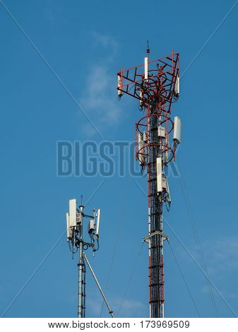 close up mobile tower with satellite antenna