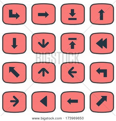 Set Of 16 Simple Pointer Icons. Can Be Found Such Elements As Indicator, Rearward, Let Down And Other.