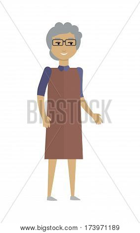 Old european woman isolated on white. Caucasian beautiful older lady. Attractive grandmother in casual clothes. Part of series of people of the world. Vector illustration in flat style