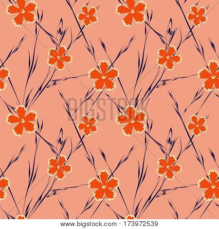 Seamless pattern with little red flowers. Vector illustration
