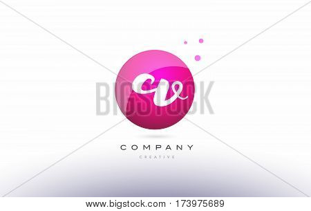 Cv C V  Sphere Pink 3D Hand Written Alphabet Letter Logo