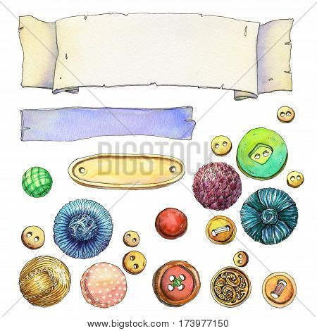 Set of colorful buttons and labels for scrapbooking backgrounds for congratulations