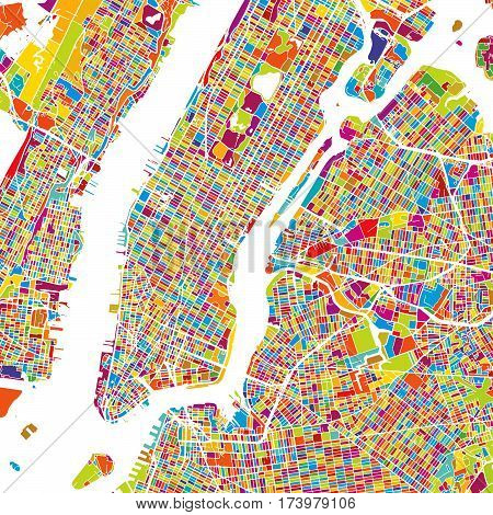 New York City Manhattan Colorful Map
