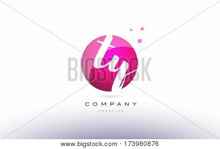 Ty T Y  Sphere Pink 3D Hand Written Alphabet Letter Logo