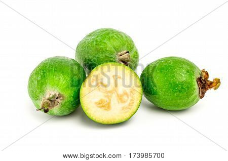Fresh feijoa (acca sellowiana) isolated on white background.