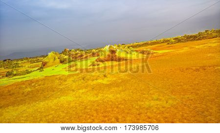 Panorama inside Dallol volcanic crater in Danakil depression Afar Ethiopia