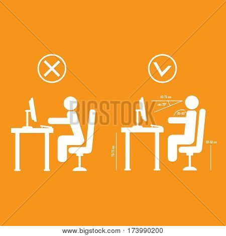 Correct and bad spine sitting posture vector
