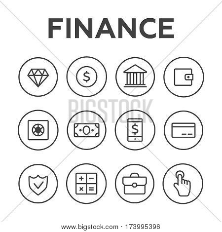 Money line vector icons set. Money finance credit card bank commerce currency coin cash money