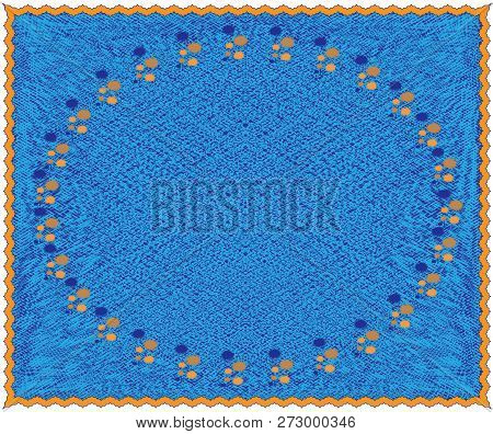 Weave Tapestry With Floral Embroidery With Fringe In Blue,orange Colors Usolated On White