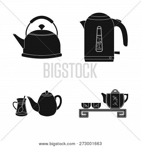 Vector Design Of Kettle And Tea Symbol. Set Of Kettle And Electric Stock Symbol For Web.