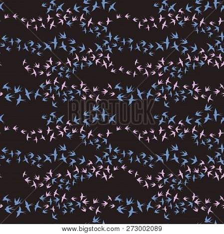 Swallow. Fly Bird In Sky Seamless Pattern