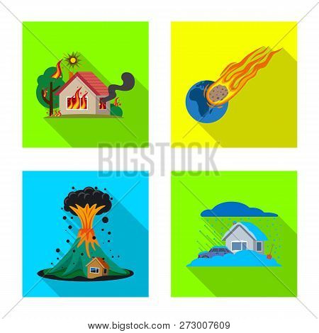 Vector Illustration Of Natural And Disaster Sign. Set Of Natural And Risk Vector Icon For Stock.