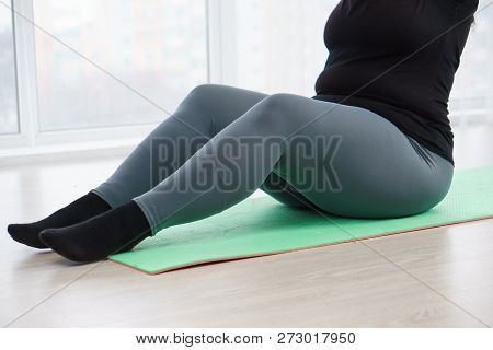 Fitness, Sport, Weight Loss, Exercising, Home Workout, Training, Lifestyle. Young Plus Size Woman Do