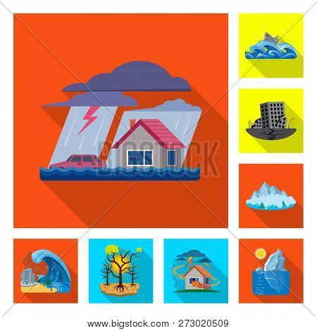 Vector Illustration Of Natural And Disaster Symbol. Set Of Natural And Risk Vector Icon For Stock.