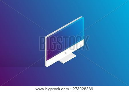 White Monoblock Computer In Isometric Vector Illustration