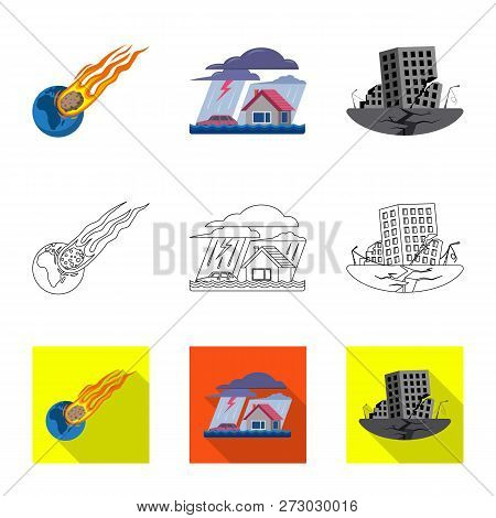 Vector Design Of Natural And Disaster Icon. Set Of Natural And Risk Vector Icon For Stock.