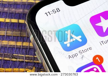 Sankt-petersburg, Russia, December 5, 2018: Apple Store Application Icon On Apple Iphone X Smartphon