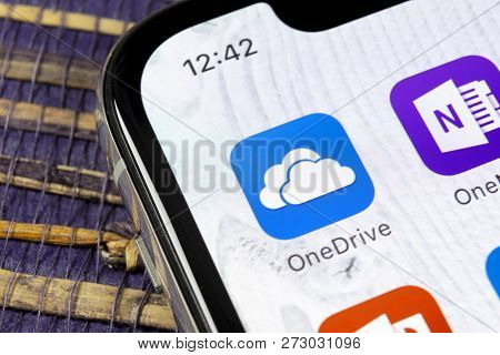 Sankt-petersburg, Russia, December 5, 2018: Microsoft Onedrive Application Icon On Apple Iphone X Sc