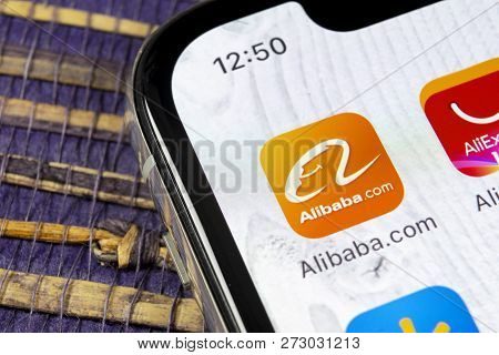 Sankt-petersburg, December 5, 2018: Alibaba Application Icon On Apple Iphone X Smartphone Screen Clo