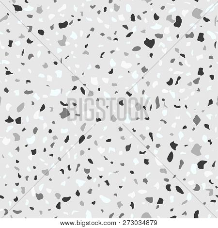 Vector Seamless Terrazzo Pattern. Marble Mosaic Flooring With Natural Stones, Granite, Concrete. Gre