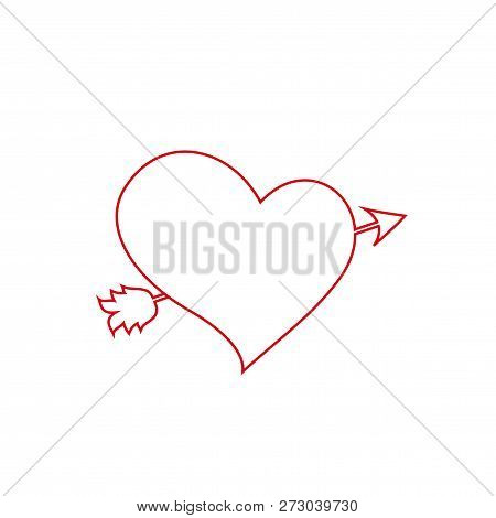 Vector Red Outline Heart Pierced With Arrow Sketch Illustration. Element Of Colored Wedding Icon For