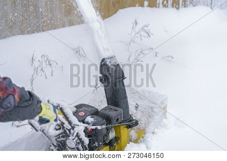 A Snow Thrower Is The Best Assistant For Snow Removal In The Winter. Snow Thrower Outdoor