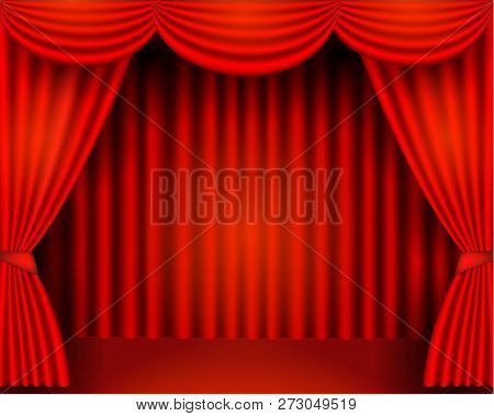 The Red Curtains Are The Porters Of The Theater Stage, Vector Stock Illustration