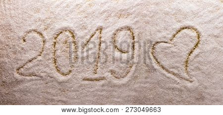 Bright Beautiful Lettering 2019 New Year And A Big Heart A Snow Background