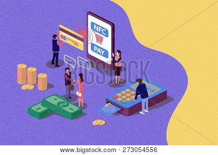 Concept Nfc Payment Pos Terminals With Phone And Credit Card For Social Media, Documents, Web Page. 