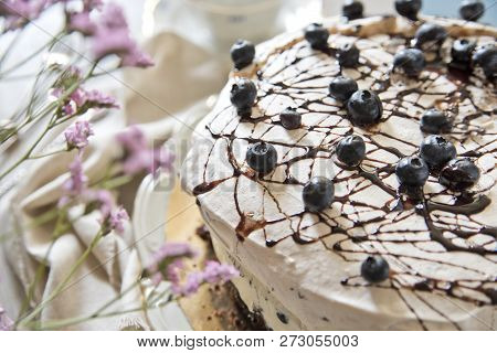 Cake Casis. Delicate Picture With Pink Flowers