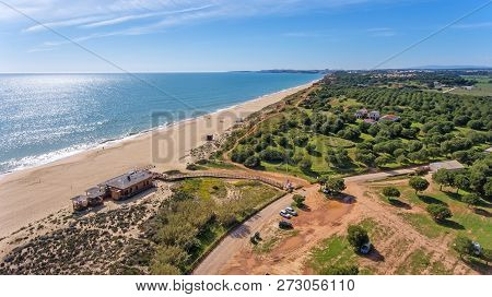 Aerial. Beautiful Beach Near Vilamoura Portugal Algarve.