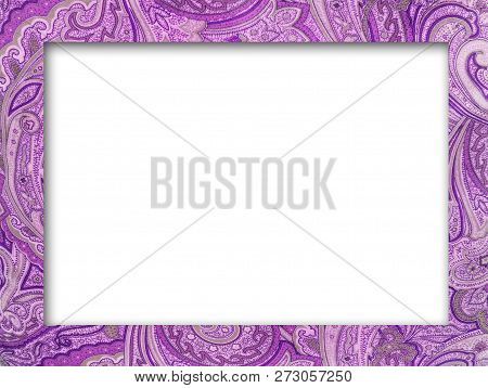 Fancy Purple Paisley Border Frame With White Center Copy Space