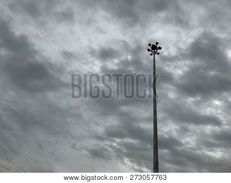 Lamp Post Or Street Light With Rain Cloud Coming In Sky Before Storm For Background