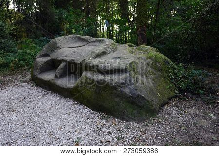 Great Royal Stone Throne. Circassian Stone In Kudepsta. It Is Believed That Deepening Did 500 Years 