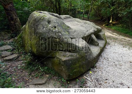 Great Royal Stone Throne. Circassian Stone In Kudepsta. It Is Believed That Deepening Did 500 Years 