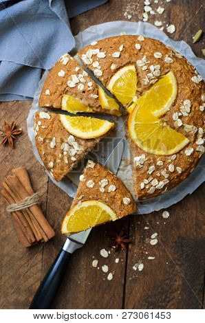 Orange Oat Cake, Freshly Baked Vegan Pie, Dairy Free And Eggless Dessert