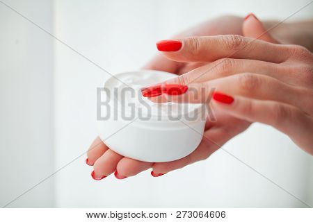 Scin Care. Beautiful Woman Hands With Cream