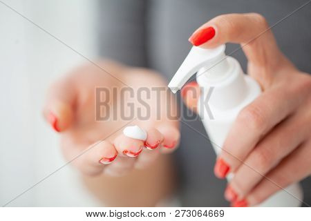 Scin Care. Beautiful Woman Hands With Cream