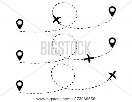 Airplane Line Path Vector Icon Of Air Plane. Vector Illustration.