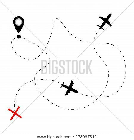 Airplane Line Path Vector Icon Of Air Plane. Vector Illustration Eps10