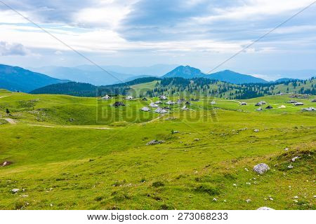 Slovenia Velika Planina (big Plateau), Agriculture Pasture Land Near City Kamnik In Slovenian Alps.