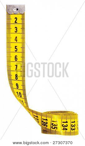 ruban à mesurer, isolated on white avec un tracé de détourage.